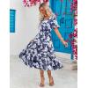 imageZeagoo Womens Summer Dresses Midi Tiered Casual Dress Floral V Neck Ruffle Short Sleeve Flowy Beach Dress with PocketsBlue White Floral