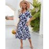 imageZeagoo Womens Summer Dresses Midi Tiered Casual Dress Floral V Neck Ruffle Short Sleeve Flowy Beach Dress with PocketsBlue White Floral