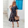 imageZeagoo Womens Summer Dresses Midi Tiered Casual Dress Floral V Neck Ruffle Short Sleeve Flowy Beach Dress with PocketsNavy Blue Floral