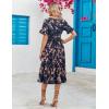 imageZeagoo Womens Summer Dresses Midi Tiered Casual Dress Floral V Neck Ruffle Short Sleeve Flowy Beach Dress with PocketsNavy Blue Floral