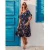 imageZeagoo Womens Summer Dresses Midi Tiered Casual Dress Floral V Neck Ruffle Short Sleeve Flowy Beach Dress with PocketsNavy Blue Floral