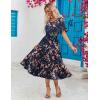 imageZeagoo Womens Summer Dresses Midi Tiered Casual Dress Floral V Neck Ruffle Short Sleeve Flowy Beach Dress with PocketsNavy Blue Floral