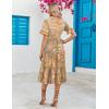 imageZeagoo Womens Summer Dresses Midi Tiered Casual Dress Floral V Neck Ruffle Short Sleeve Flowy Beach Dress with PocketsOrange Floral