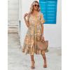 imageZeagoo Womens Summer Dresses Midi Tiered Casual Dress Floral V Neck Ruffle Short Sleeve Flowy Beach Dress with PocketsOrange Floral