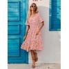 imageZeagoo Womens Summer Dresses Midi Tiered Casual Dress Floral V Neck Ruffle Short Sleeve Flowy Beach Dress with PocketsPink Floral