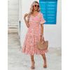 imageZeagoo Womens Summer Dresses Midi Tiered Casual Dress Floral V Neck Ruffle Short Sleeve Flowy Beach Dress with PocketsPink Floral