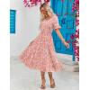imageZeagoo Womens Summer Dresses Midi Tiered Casual Dress Floral V Neck Ruffle Short Sleeve Flowy Beach Dress with PocketsPink Floral