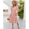 imageZeagoo Womens Summer Dresses Midi Tiered Casual Dress Floral V Neck Ruffle Short Sleeve Flowy Beach Dress with PocketsPink Floral