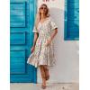 imageZeagoo Womens Summer Dresses Midi Tiered Casual Dress Floral V Neck Ruffle Short Sleeve Flowy Beach Dress with PocketsWhite Pink Floral