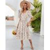 imageZeagoo Womens Summer Dresses Midi Tiered Casual Dress Floral V Neck Ruffle Short Sleeve Flowy Beach Dress with PocketsWhite Pink Floral