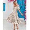 imageZeagoo Womens Summer Dresses Midi Tiered Casual Dress Floral V Neck Ruffle Short Sleeve Flowy Beach Dress with PocketsWhite Pink Floral