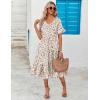 imageZeagoo Womens Summer Dresses Midi Tiered Casual Dress Floral V Neck Ruffle Short Sleeve Flowy Beach Dress with PocketsWhite Pink Floral