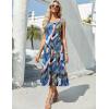 imageZeagoo Womens Summer Sleeveless Dress Floral Beach Sundress Casual Crewneck High Waist ALine Midi Tank Dresses with PocketsBlue Leafzw647