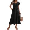 imageZeagoo Womens Summer Casual Dress Flutter Short Sleeve V Neck Button Down Tiered Flowy Long Dress with PocketsBlack