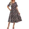 imageZeagoo Womens Summer Dresses Midi Tiered Casual Dress Floral V Neck Ruffle Short Sleeve Flowy Beach Dress with PocketsBlack Pink Floral