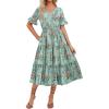 imageZeagoo Womens Summer Dresses Midi Tiered Casual Dress Floral V Neck Ruffle Short Sleeve Flowy Beach Dress with PocketsBlue Floral