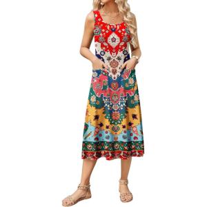 imageZeagoo Womens Summer Sleeveless Dress Floral Beach Sundress Casual Crewneck High Waist ALine Midi Tank Dresses with PocketsBohemian Printmz769