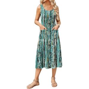 imageZeagoo Womens Summer Sleeveless Dress Floral Beach Sundress Casual Crewneck High Waist ALine Midi Tank Dresses with PocketsGreencx259