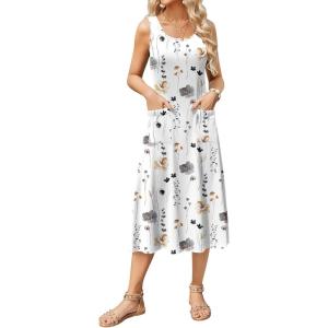 imageZeagoo Womens Summer Sleeveless Dress Floral Beach Sundress Casual Crewneck High Waist ALine Midi Tank Dresses with PocketsWhite Floraldh6