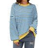 imageZeagoo Women Crewneck Sweatshirts Pullover Tops Long Sleeve Shirts Loose Fit Tops Casual Fall Outfits Y2K Clothes 2024Whiteblue