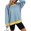 imageZeagoo Women Crewneck Sweatshirts Pullover Tops Long Sleeve Shirts Loose Fit Tops Casual Fall Outfits Y2K Clothes 2024Whiteblue