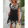 imageZeagoo Womens Casual ALine Dresses with Pockets Summer Floral Tshirt Dress Short Sleeve Mini Dress Flowy SundressesBlack Khaki Printed