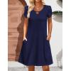 imageZeagoo Womens Casual ALine Dresses with Pockets Summer Floral Tshirt Dress Short Sleeve Mini Dress Flowy SundressesNavy Blue