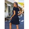 imageZeagoo Womens Casual ALine Dresses with Pockets Summer Floral Tshirt Dress Short Sleeve Mini Dress Flowy SundressesNavy Blue