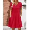 imageZeagoo Womens Casual ALine Dresses with Pockets Summer Floral Tshirt Dress Short Sleeve Mini Dress Flowy SundressesRed