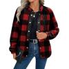 imageZeagoo Womens Cozy Fleece Jacket Western Aztec Print Button Down Coat with Pockets Casual Warm Outwear 2024Black Plaid