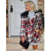 imageZeagoo Womens Fashion Faux Fur Lapel DoubleBreasted Thick Wool Trench Coat Winter Warm Jacket S2XLNewred Tartan