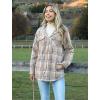 imageZeagoo Womens Plaid Shacket Jacket Long Sleeve Button Down Fleece Hooded Jackets Warm CoatKhaki