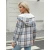 imageZeagoo Womens Plaid Shacket Jacket Long Sleeve Button Down Fleece Hooded Jackets Warm CoatLight Blue