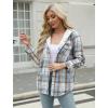 imageZeagoo Womens Plaid Shacket Jacket Long Sleeve Button Down Fleece Hooded Jackets Warm CoatLight Blue