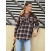 imageZeagoo Womens Plaid Shacket Jacket Long Sleeve Button Down Fleece Hooded Jackets Warm CoatNavy Blue