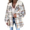 imageZeagoo Womens Plaid Shacket Jacket Long Sleeve Button Down Fleece Hooded Jackets Warm CoatLight Blue