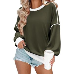 imageZeagoo Women Crewneck Sweatshirts Pullover Tops Long Sleeve Shirts Loose Fit Tops Casual Fall Outfits Y2K Clothes 2024Army Green