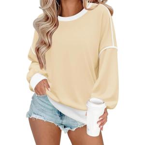imageZeagoo Women Crewneck Sweatshirts Pullover Tops Long Sleeve Shirts Loose Fit Tops Casual Fall Outfits Y2K Clothes 2024Beige