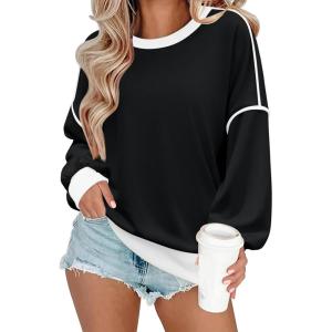imageZeagoo Women Crewneck Sweatshirts Pullover Tops Long Sleeve Shirts Loose Fit Tops Casual Fall Outfits Y2K Clothes 2024Black