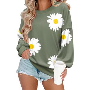 imageZeagoo Women Crewneck Sweatshirts Pullover Tops Long Sleeve Shirts Loose Fit Tops Casual Fall Outfits Y2K Clothes 2024Greenfloral