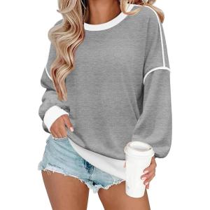 imageZeagoo Women Crewneck Sweatshirts Pullover Tops Long Sleeve Shirts Loose Fit Tops Casual Fall Outfits Y2K Clothes 2024Grey
