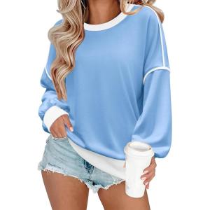 imageZeagoo Women Crewneck Sweatshirts Pullover Tops Long Sleeve Shirts Loose Fit Tops Casual Fall Outfits Y2K Clothes 2024Light Blue