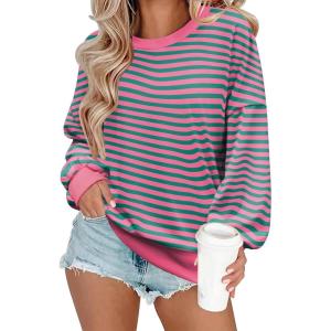 imageZeagoo Women Crewneck Sweatshirts Pullover Tops Long Sleeve Shirts Loose Fit Tops Casual Fall Outfits Y2K Clothes 2024Pinkblue