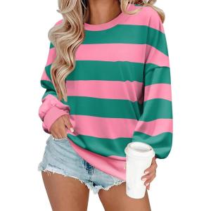 imageZeagoo Women Crewneck Sweatshirts Pullover Tops Long Sleeve Shirts Loose Fit Tops Casual Fall Outfits Y2K Clothes 2024Pinkgreen