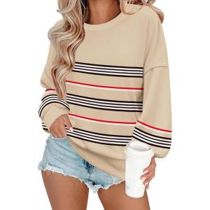 imageZeagoo Women Crewneck Sweatshirts Pullover Tops Long Sleeve Shirts Loose Fit Tops Casual Fall Outfits Y2K Clothes 2024Stripe2