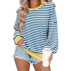 imageZeagoo Women Crewneck Sweatshirts Pullover Tops Long Sleeve Shirts Loose Fit Tops Casual Fall Outfits Y2K Clothes 2024Whiteblue