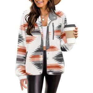 imageZeagoo Womens Cozy Fleece Jacket Western Aztec Print Button Down Coat with Pockets Casual Warm Outwear 2024Apricot