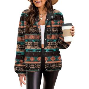 imageZeagoo Womens Cozy Fleece Jacket Western Aztec Print Button Down Coat with Pockets Casual Warm Outwear 2024Black