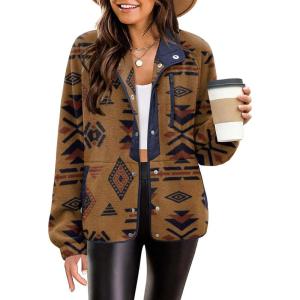 imageZeagoo Womens Cozy Fleece Jacket Western Aztec Print Button Down Coat with Pockets Casual Warm Outwear 2024Brown