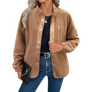 imageZeagoo Womens Cozy Fleece Jacket Western Aztec Print Button Down Coat with Pockets Casual Warm Outwear 2024Light Brown